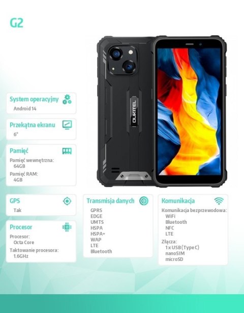 Smartfon G2 4G 4/64GB IP69K Czarny OUKITEL