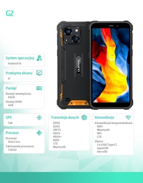 Smartfon G2 4G 4/64GB IP69K Pomarańczowy OUKITEL