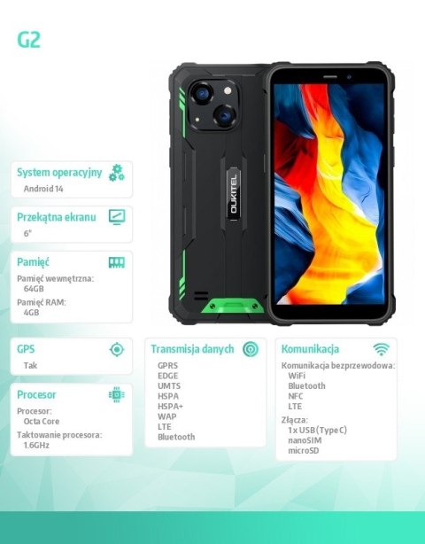 Smartfon G2 4G 4/64GB IP69K Zielony OUKITEL