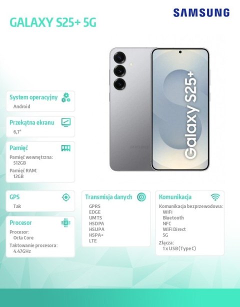 Smartfon GALAXY S25+ 5G 12/512GB DS Srebrny Samsung Smartfon GALAXY S25+ 5G 12/512GB DS Srebrny Samsung