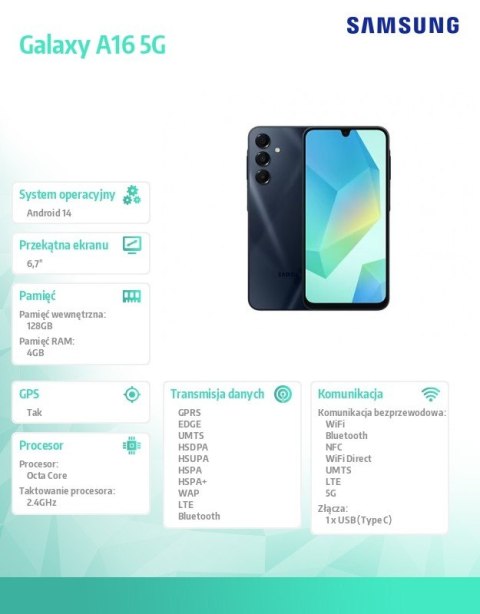 Smartfon Galaxy A16 5G 4/128 GB czarny Samsung Smartfon Galaxy A16 5G 4/128 GB czarny Samsung