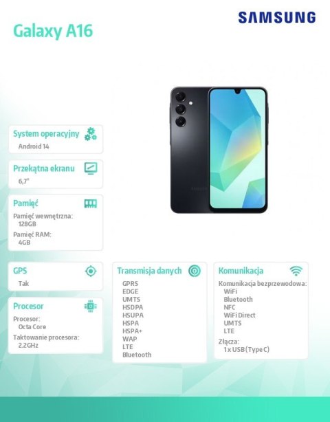 Smartfon Galaxy A16 LTE 4/128 GB czarny Samsung Smartfon Galaxy A16 LTE 4/128 GB czarny Samsung