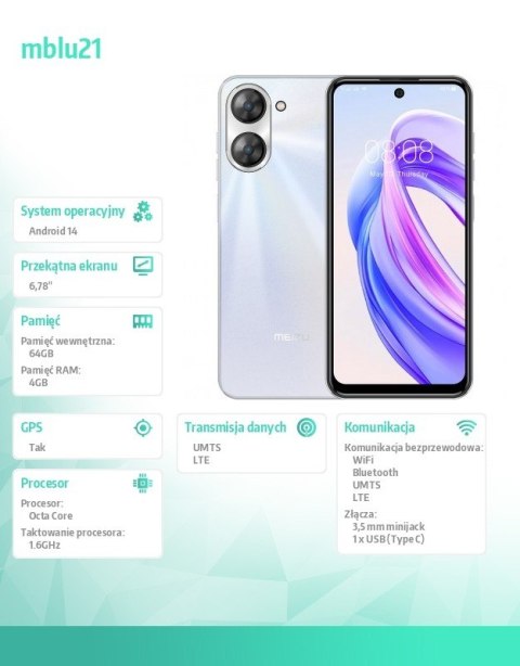 Smartfon Mblu 21 4 GB / 64 GB Biały MEIZU Smartfon Mblu 21 4 GB / 64 GB Biały MEIZU