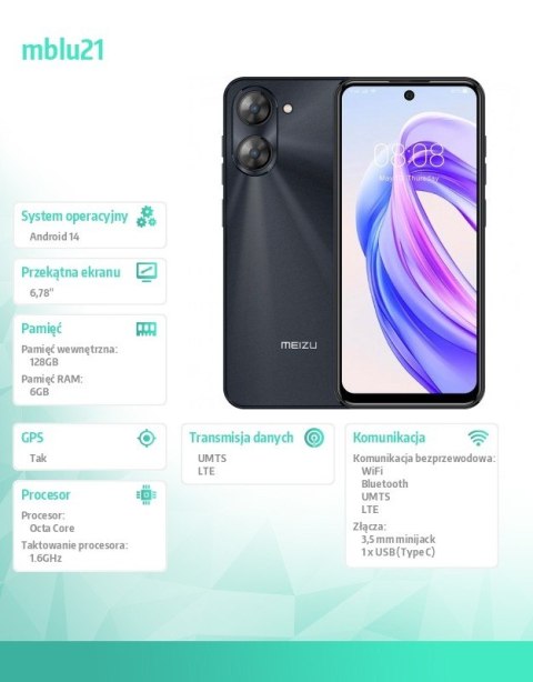 Smartfon Mblu 21 6 GB / 128 GB Czarny MEIZU Smartfon Mblu 21 6 GB / 128 GB Czarny MEIZU