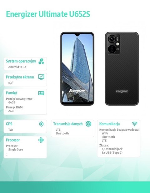 Smartfon Ultimate U652S 2GB RAM 64GB 6,51" 4G LTE Dual SIM EU Czarny Energizer Smartfon Ultimate U652S 2GB RAM 64GB 6,51" 4G LTE Dual SIM EU Czarny Energizer