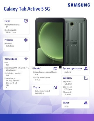 Tablet Galaxy Tab Active 5 5G 8 cali 8+256GB Enterprise Edition czarny