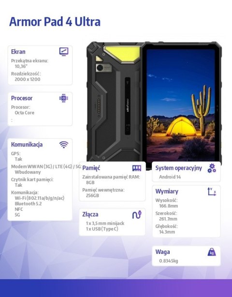 Tablet Armor Pad 4 Ultra 5G 10.36" 8/256GB IP69K Czarny ULEFONE