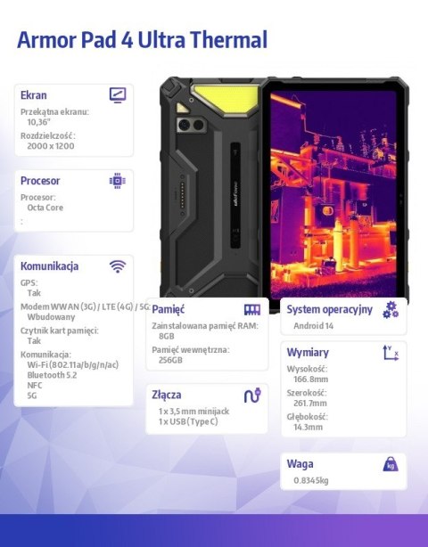 Tablet Armor Pad 4 Ultra Thermal 5G 10.36" 8/256GB IP69K termowizja Czarny ULEFONE