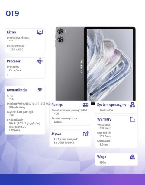 Tablet OT9 11cali 4/128GB szary