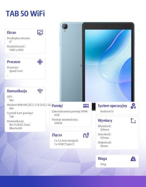 Tablet TAB 50 WiFi 8 cali 4/128GB 5580 mAh Niebieski Blackview