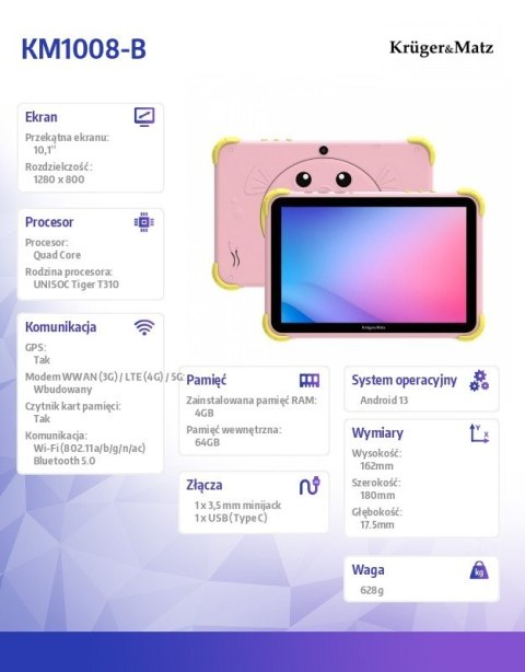 Tablet dla dzieci Kruger & Matz FUN 1008 różowy Kruger & Matz