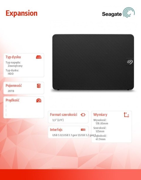 Dysk twardy Expansion 28TB 3.5 cala STKP28000400 Seagate Dysk twardy Expansion 28TB 3.5 cala STKP28000400 Seagate
