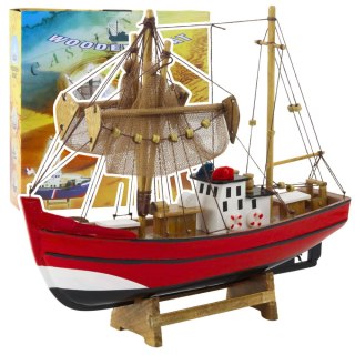 LEAN Toys Model Kolekcjonerski Dekoracyjny Statek Kuter Rybacki Czerwony 30x26cm