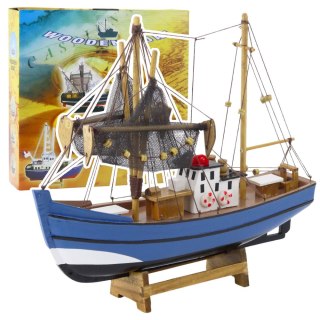 LEAN Toys Model Kolekcjonerski Dekoracyjny Statek Kuter Rybacki Niebieski 30x26cm