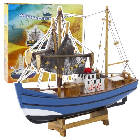 LEAN Toys Model Kolekcjonerski Dekoracyjny Statek Kuter Rybacki Niebieski 30x26cm