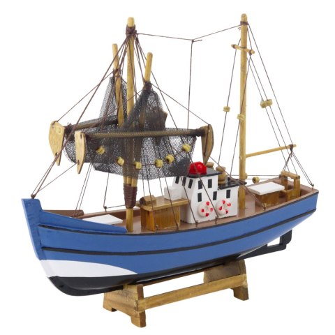 LEAN Toys Model Kolekcjonerski Dekoracyjny Statek Kuter Rybacki Niebieski 30x26cm