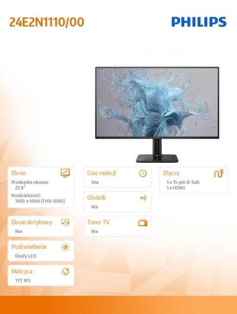 Monitor 24E2N1110 23.8 cala IPS 120Hz HDMI VGA Philips Monitor 24E2N1110 23.8 cala IPS 120Hz HDMI VGA Philips