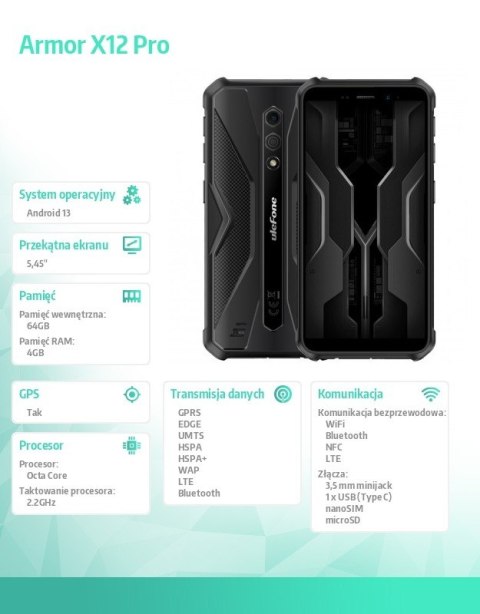 Smartfon Armor X12 Pro 4G 4/64GB IP69K Czarny ULEFONE
