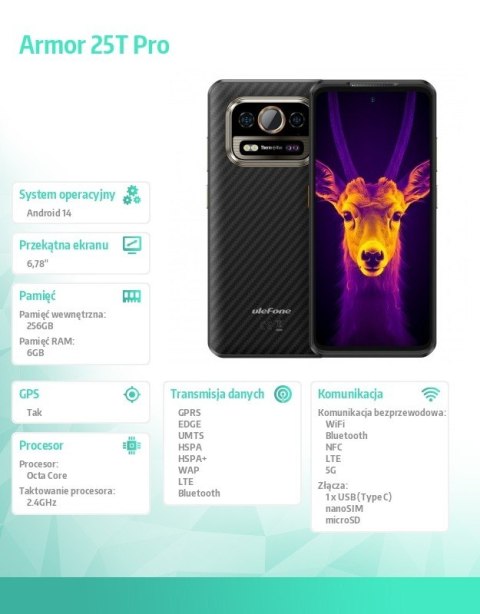 Smartfon Armor 25T Pro 5G 6/256GB IP69K Czarny ULEFONE
