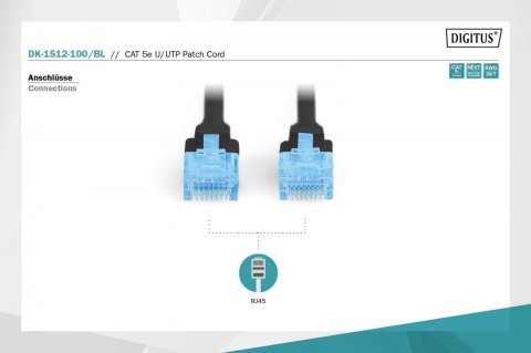 Patch cord U/UTP kat.5e PVC 10m Czarny Digitus