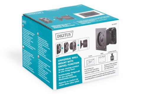 Uchwyt ścienny pojedynczy, 1xLCD, max. 27, max. obciążenie 15kg, uchylno-obrotowy 360 (PIVOT) Digitus