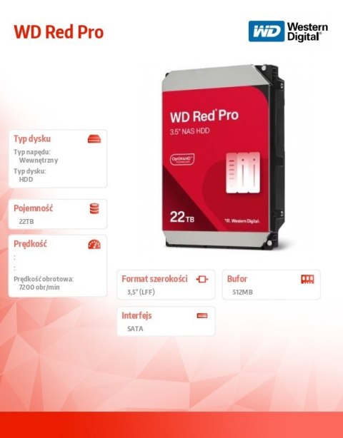 Dysk HDD Red Pro 22TB 3,5 512MB SATAIII/7200rpm Western Digital