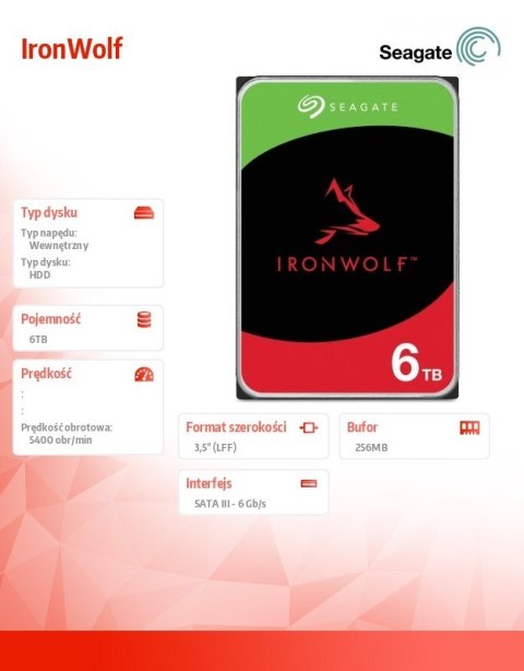 Dysk IronWolf 6TB 3,5 256MB ST6000VN006 Seagate Dysk IronWolf 6TB 3,5 256MB ST6000VN006 Seagate