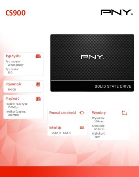 Dysk SSD 500GB 2,5 S3 BULK SSD7CS900-500-SI PNY