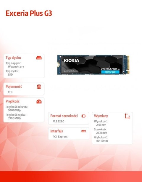 Dysk SSD Exceria Plus G3 1TB NVMe Kioxia Dysk SSD Exceria Plus G3 1TB NVMe Kioxia