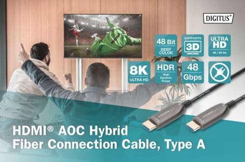 Kabel połączeniowy hybrydowy AOC HDMI 2.1 Ultra High Speed 8K/60Hz UHD HDMI A/HDMI A M/M 30m Czarny Digitus
