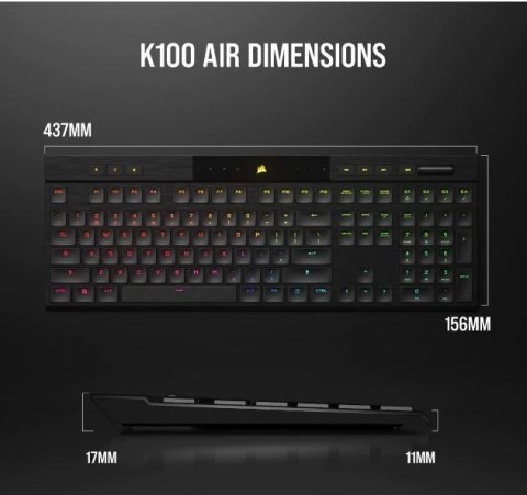 Klawiatura K100 RGB Air Wireless Ultra Thin Cherry MX Corsair Klawiatura K100 RGB Air Wireless Ultra Thin Cherry MX Corsair