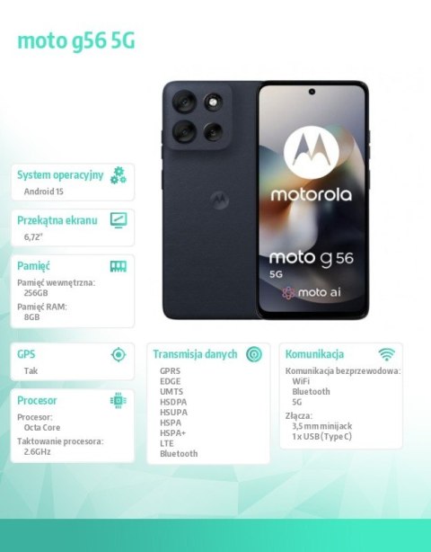Smartfon moto g56 G5 8/256, Black Oyster Motorola Smartfon moto g56 G5 8/256, Black Oyster Motorola