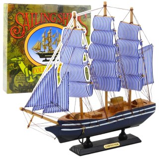 LEAN Toys Model Kolekcjonerski Dekoracyjny Statek Żaglowiec Biało-Niebieski 33x31cm