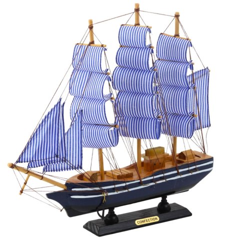 LEAN Toys Model Kolekcjonerski Dekoracyjny Statek Żaglowiec Biało-Niebieski 33x31cm