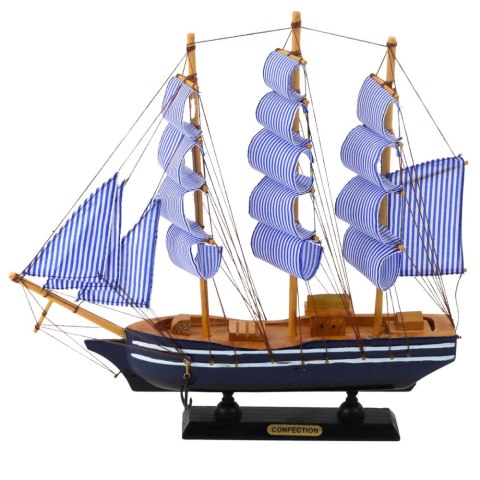 LEAN Toys Model Kolekcjonerski Dekoracyjny Statek Żaglowiec Biało-Niebieski 33x31cm