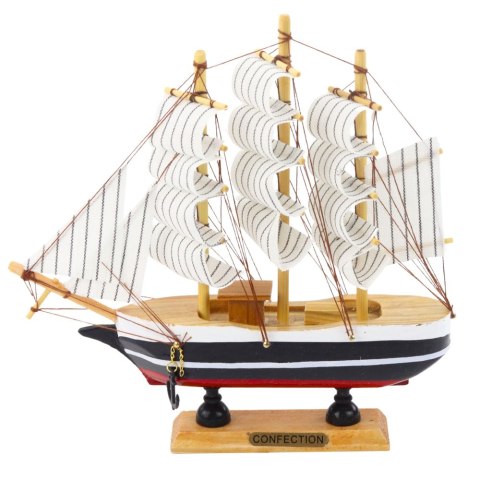 LEAN Toys Model Kolekcjonerski Dekoracyjny Statek Żaglowiec Czarno-Biały 21x21cm
