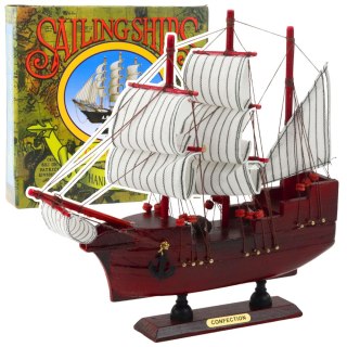 LEAN Toys Model Kolekcjonerski Dekoracyjny Statek Żaglowiec Czerwony 24x23cm