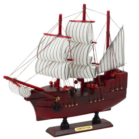 LEAN Toys Model Kolekcjonerski Dekoracyjny Statek Żaglowiec Czerwony 24x23cm