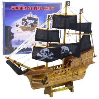 LEAN Toys Model Kolekcjonerski Dekoracyjny Statek Żaglowiec Piracki Czarny 33x29cm