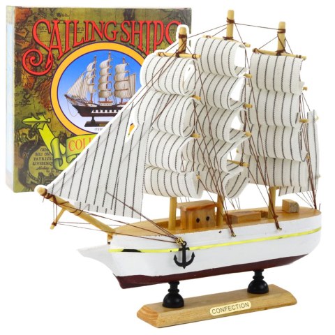 LEAN Toys Model Kolekcjonerski Dekoracyjny Statek Żaglowiec Trójmasztowy Biały 24x23cm