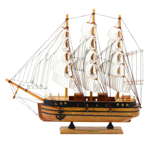 LEAN Toys Model Kolekcjonerski Dekoracyjny Statek Żaglowiec Trójmasztowy Biały 39x36cm