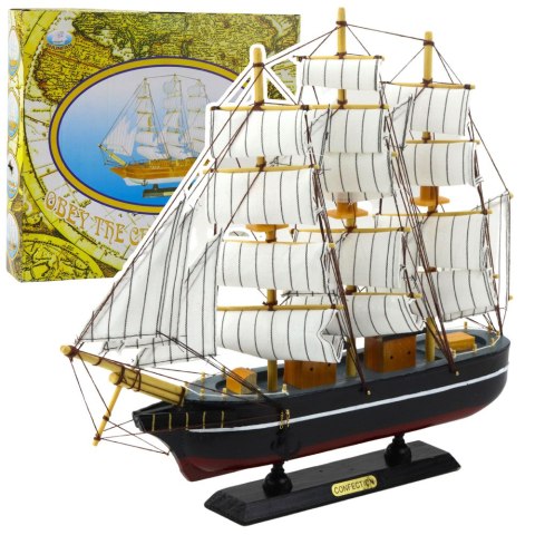 LEAN Toys Model Kolekcjonerski Dekoracyjny Statek Żaglowiec Trójmasztowy Czarny 39x36cm