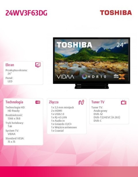 Telewizor LED 24 cale 24WV3F63DG Toshiba