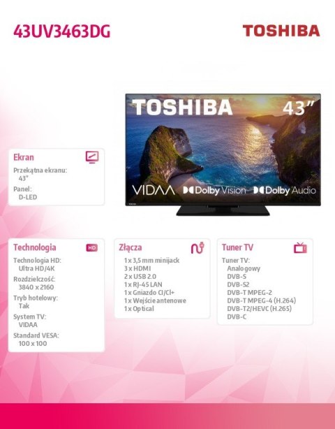 Telewizor LED 43 cale 43UV3463DG Toshiba