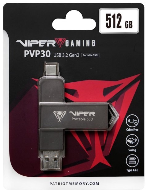 Dysk zewnętrzny SSD 512GB PVP30 Duo Compact 1000/1000 MB/s USB 3.2 USB-C Patriot