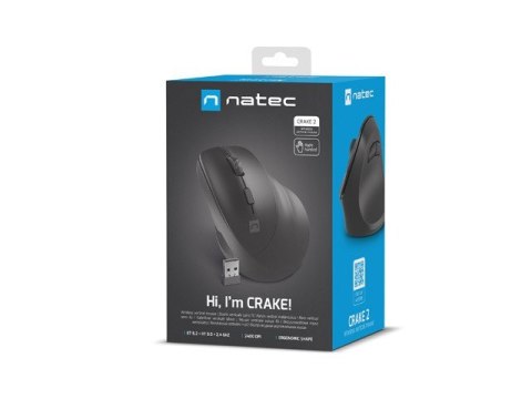 Mysz bezprzewodowa wertykalna Crake 2 2400 DPI Bluetooth 5.2 + 2.4GHz Czarna Natec Mysz bezprzewodowa wertykalna Crake 2 2400 DPI Bluetooth 5.2 + 2.4GHz Czarna Natec