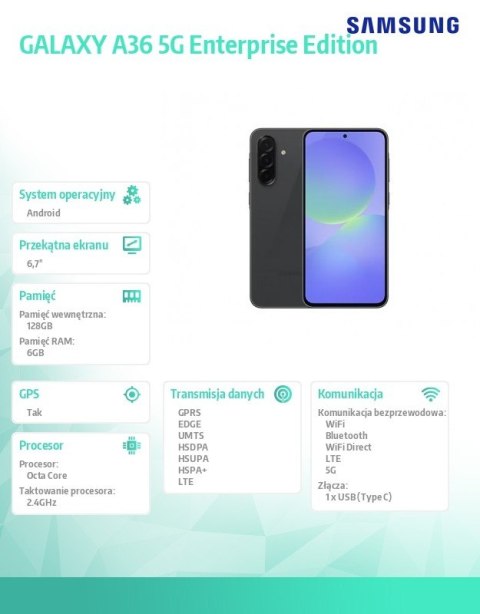 Smartfon GALAXY A36 5G 6/128 GB czarny Enterprise Edition Samsung Smartfon GALAXY A36 5G 6/128 GB czarny Enterprise Edition Samsung
