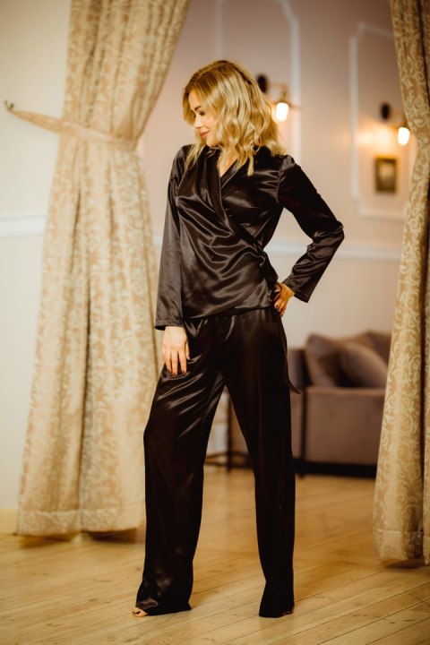 Piżama Komplet Model Rawa satyna Black - Kalimo Piżama Komplet Model Rawa satyna Black - Kalimo