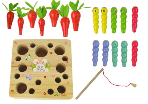 LEAN Toys Drewniana Gra Marchewki Dżdżownica Magnes Wędka