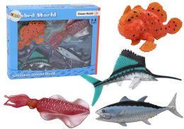 LEAN Toys Zestaw Figurek Zwierzęta Morskie Ocean Ryby Kałamarnica 4 Sztuki